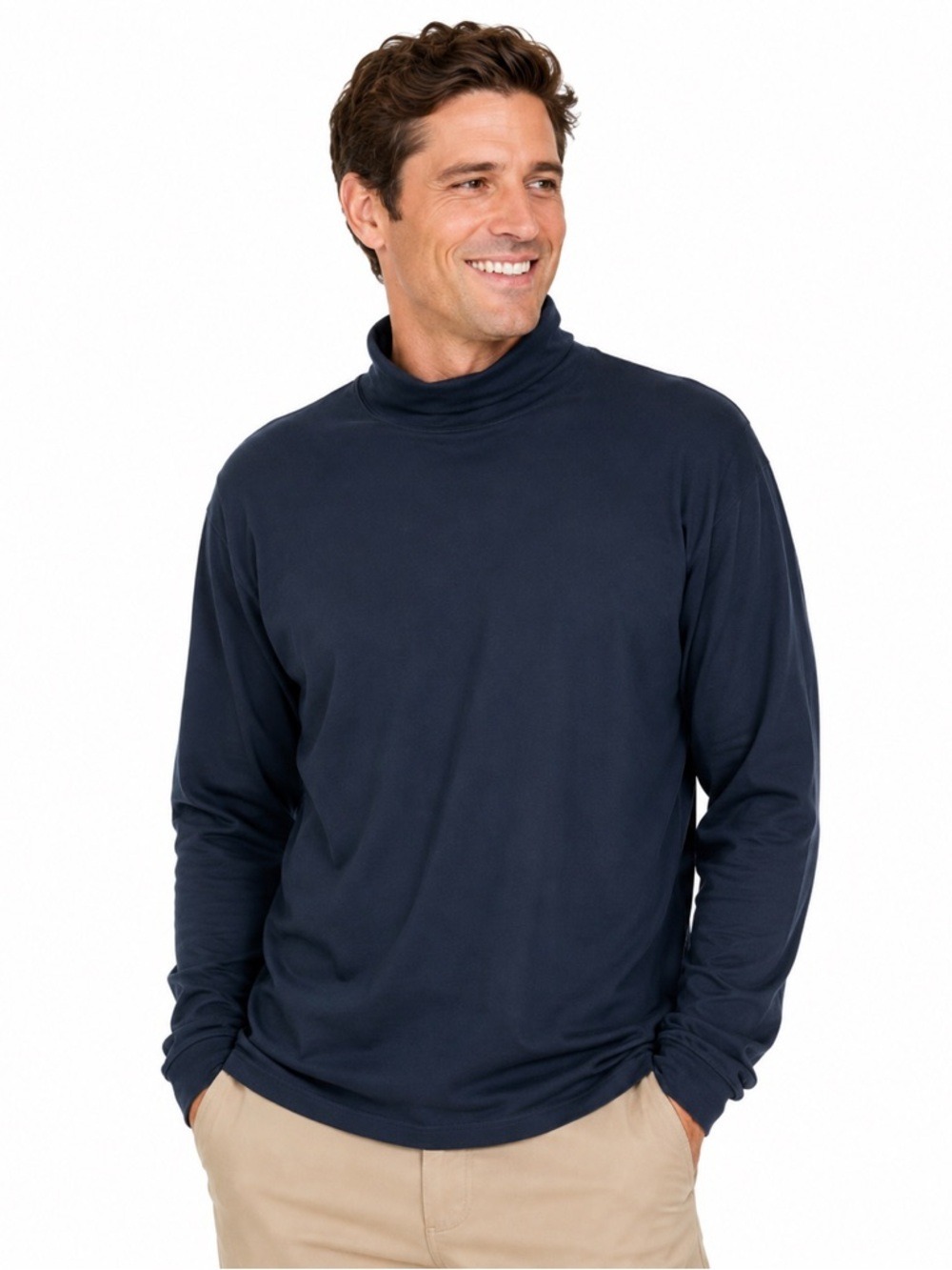 L.L. Bean Blue Turtleneck Men’s Large Cotton Rib Trim Long Sleeve winter Layers